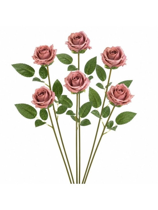 Z-A LLC Other - Mauve Rose Stem Set of 6 Dusty Rose Artificial Long Stem Roses Vintage